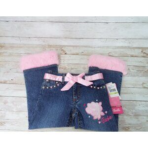 Barbie Girls Jeans with Pink Faux Fur and Sequins Size 4